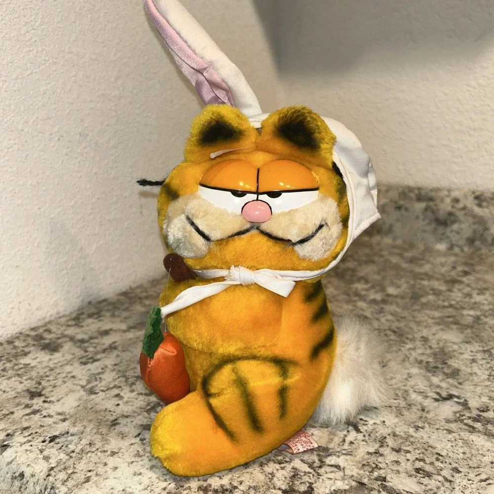 VINTAGE 1981 GARFIELD PLUSH‎ Easter Bunny Cartot  Fluffy Tail Stuffed Animal P3